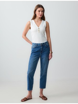 Jimmy Key  Mid Rodeo Düz Kesim Yüksek Bel Normal Paça Denim Pantolon