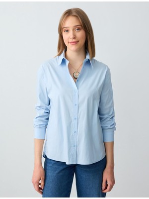 Jimmy Key  Mavi Rahat Kesim Uzun Kollu Dokuma Poplin Gömlek