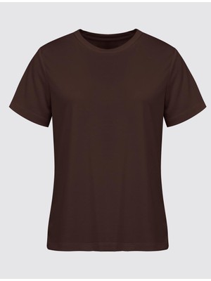 Jimmy Key  Acı Kahve Bisiklet Yaka Kısa Kollu Örme Modal Tişört