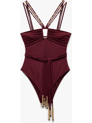 Koton Aksesuarlı Kemerli Püsküllü Asimetrik Ince Askılı Mayo