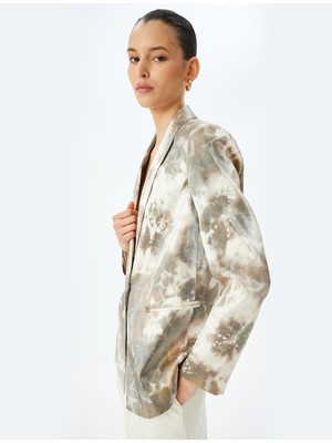 Koton Modal Kumaş Rahat Kalıp Soyut Desenli Cepli Kruvaze Blazer Ceket