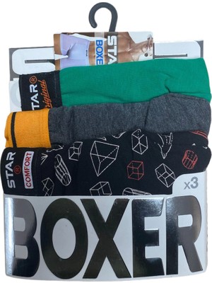 Star 105 Desenli Jakar Erkek  3'lü Kemer Boxer