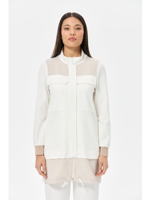 Gofre Kumaş Garnili Giy Çık  Ekru