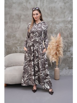 Tam Boy Düğmeli Kemerli Gömlek Yaka Uzun Kollu Elbise