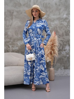 Tam Boy Düğmeli Kemerli Gömlek Yaka Uzun Kollu Elbise