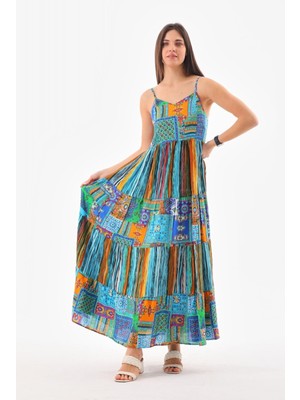 Askılı Patchwork Elbise