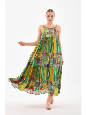 Askılı Patchwork Elbise