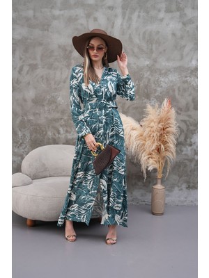 Tam Boy Düğmeli Kemerli Gömlek Yaka Uzun Kollu Elbise