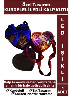 Premium Özel Gün Doğum Günü Hediyelik Sevgililer Günü Hediye Kutusu LED Işıklı Kurdeleli Kalp Kutu