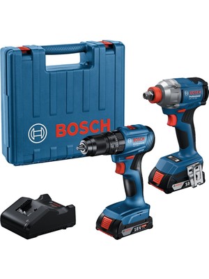 Bosch 2'li Darbeli Vidama ve Matkap Akülü Set 18V 2 Ah GDX 18V-285+GSB 185-LI Yüksek Tork Özellikli