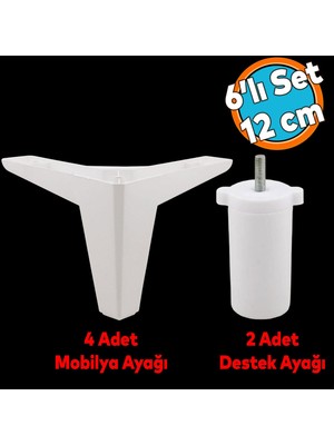 Mobilya Tv Ünitesi Çekyat Koltuk Kanepe Destek Baza Ayağı 12 cm Beyaz Ayakları 6'lı Set