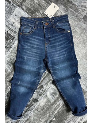 Erkek Çocuk Çift Cepli Likralı Gabardin Mavi Jean Pantolon