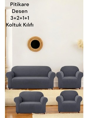 Likrali Koltuk, Kanepe, Çekyat Örtüsü Lastikli, Pitikare Desen 3+2+1+1 Antrasit