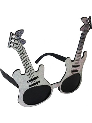 Gümüş Renk Rockn Roll Gitar Şekilli Parti Gözlüğü 15X15 cm