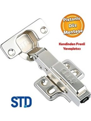 Frenli Pistonlu Düz Menteşe (Yavaş Kapanan) (8 Adet) - Taban Dahil