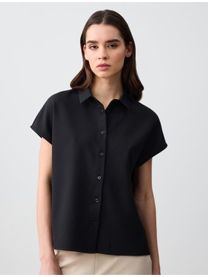 Jimmy Key  Siyah Düz Kesim Kolsuz Dokuma Gömlek