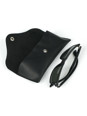 Deri Gözlük Kabı - Gerçek Deri & El Yapımı & Siyah Crazy