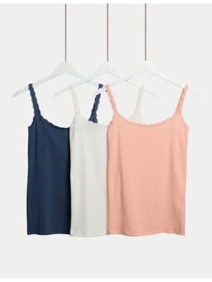 Marks & Spencer 3'lü Pamuklu Dantel Kenarlı Atlet