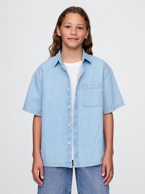 Gap Erkek Çocuk Mavi Denim Gömlek