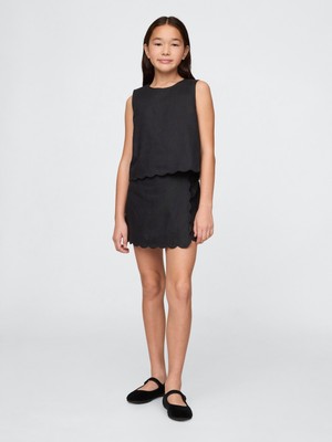 Kız Çocuk Siyah Keten Pamuk Karışımlı Şort