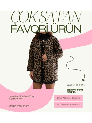 Trade Bazaar Leopar Desenli Kadın Triko Hırka - Şık ve Sıcak Tasarım - Anneler Gününe Özel İndirimli