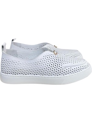 Beyaz Hakiki Deri Delikli Hafif Comfort Taban Sneaker