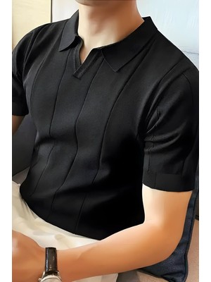 Quentin Çizgili Likralı Slim Fit Polo Yaka Örme Erkek Triko Tshirt