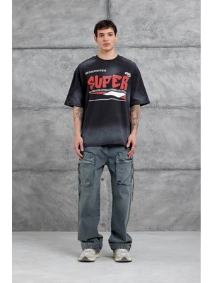 Nomarc Siyah Super Yazılı Oversize Tshirt