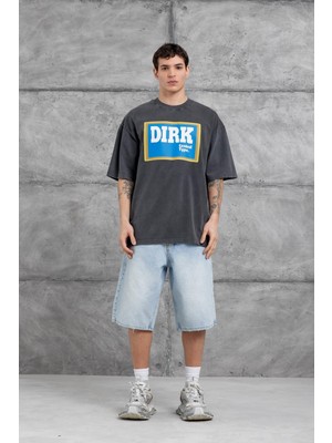 Nomarc Füme Yıkamalı Dirk Yazılı Oversize Tshirt
