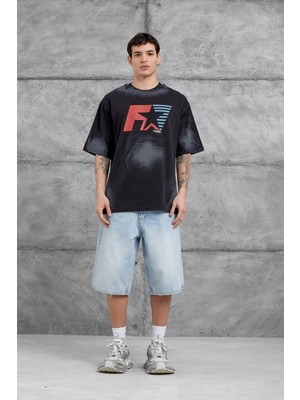 Nomarc Siyah Farfrom Yazılı Oversize Tshirt