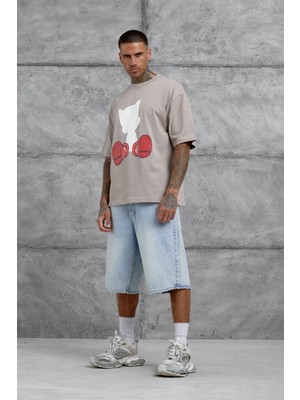 Nomarc Kahverengi Figür Baskılı Oversize Tshirt