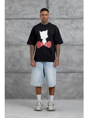 Nomarc Siyah Figür Baskılı Oversize Tshirt
