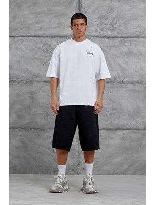 Beyaz Look Yazılı Parçalı Oversize Tshirt