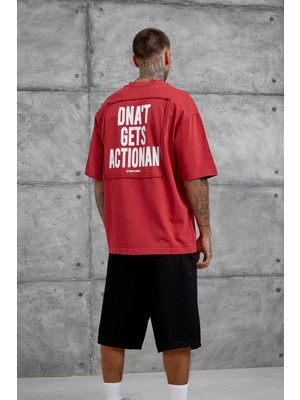 Nomarc Kırmızı Parça Detaylı Yıkamalı Oversize Tshirt