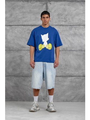 Nomarc Mavi Figür Baskılı Oversize Tshirt