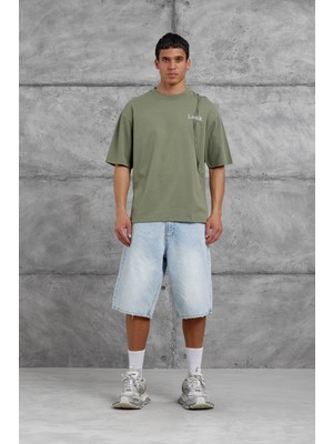 Nomarc Haki Look Yazılı Parçalı Oversize Tshirt