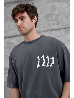 Nomarc Füme 1111 Yazılı Yıkamalı Oversize Tshirt