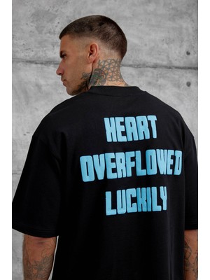 Nomarc Siyah Kalp Küpür Baskılı Oversize Tshirt