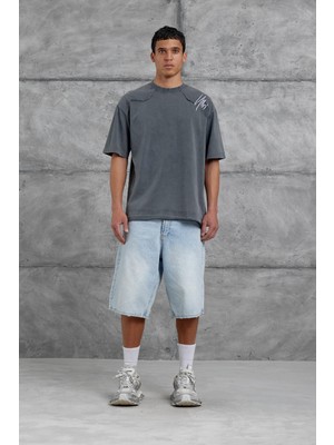 Nomarc Füme Parçalı Yıkamalı Oversize Tshirt