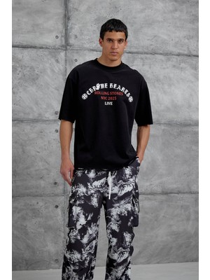 Nomarc Siyah Rolling Stone Yazılı Oversize Tshirt