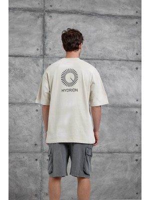 Nomarc Krem Arka Hydrion Yazılı Oversize Tshirt