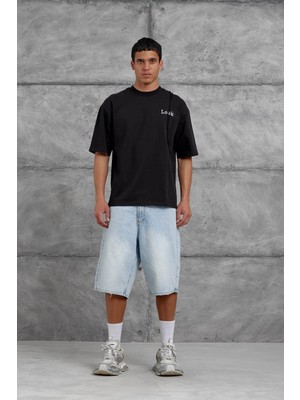 Nomarc Siyah Look Yazılı Parçalı Oversize Tshirt