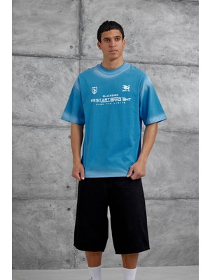 Nomarc Mavi Restart Baskılı Oversize Tshirt