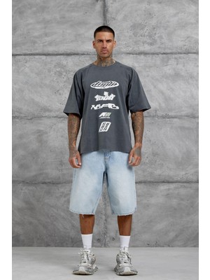 Nomarc Füme Lesschen Baskılı Yıkamalı Oversize Tshirt