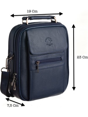 Westpolo Çok Bölmeli Çelik Kasalı El ve Omuz Askılı Vegan Deri Erkek Çanta (Büyük Boy) - Lacivert
