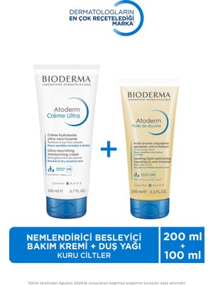 Bioderma Atoderm Çok Kuru, Atopi Eğilimli Cilt Nemlendirici Besleyici Duş Yağı 100 ml ve Bakım Kremi 200 ml