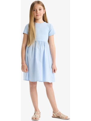 DeFacto Kız Çocuk Bisiklet Yaka Fitilli Kaşkorse Kısa Kollu Yazlık Elbise E3839A825SM