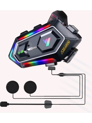 Y20 Max Motorsiklet Intercom Su Geçirmez Kask 2 Kişi Telsiz Bağlantılı Intercom Rgb Intercom