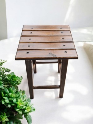 Ahşap Tabure Antik Ceviz Renkli