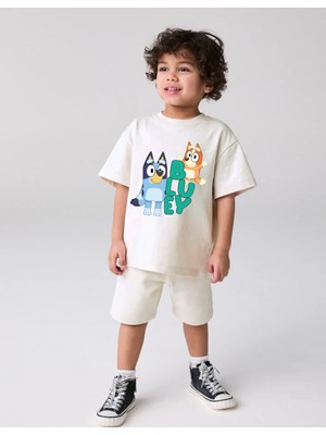 Little Aden Erkek Çocuk Bluey Baskılı Oversize Pamuklu Yazlık Tişört